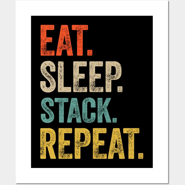 Eat sleep stack repeat retro vintage Wall Art by Lyume